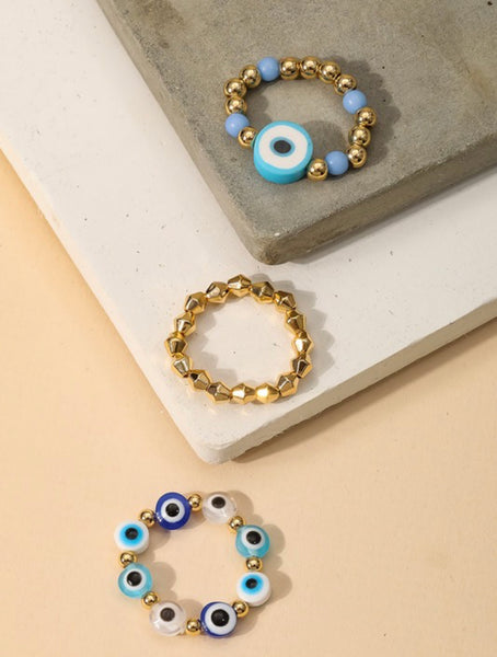 Evil Eye Beaded Ring Set